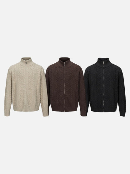 DAXUEN beige cable knit full-zip cardigan sweater