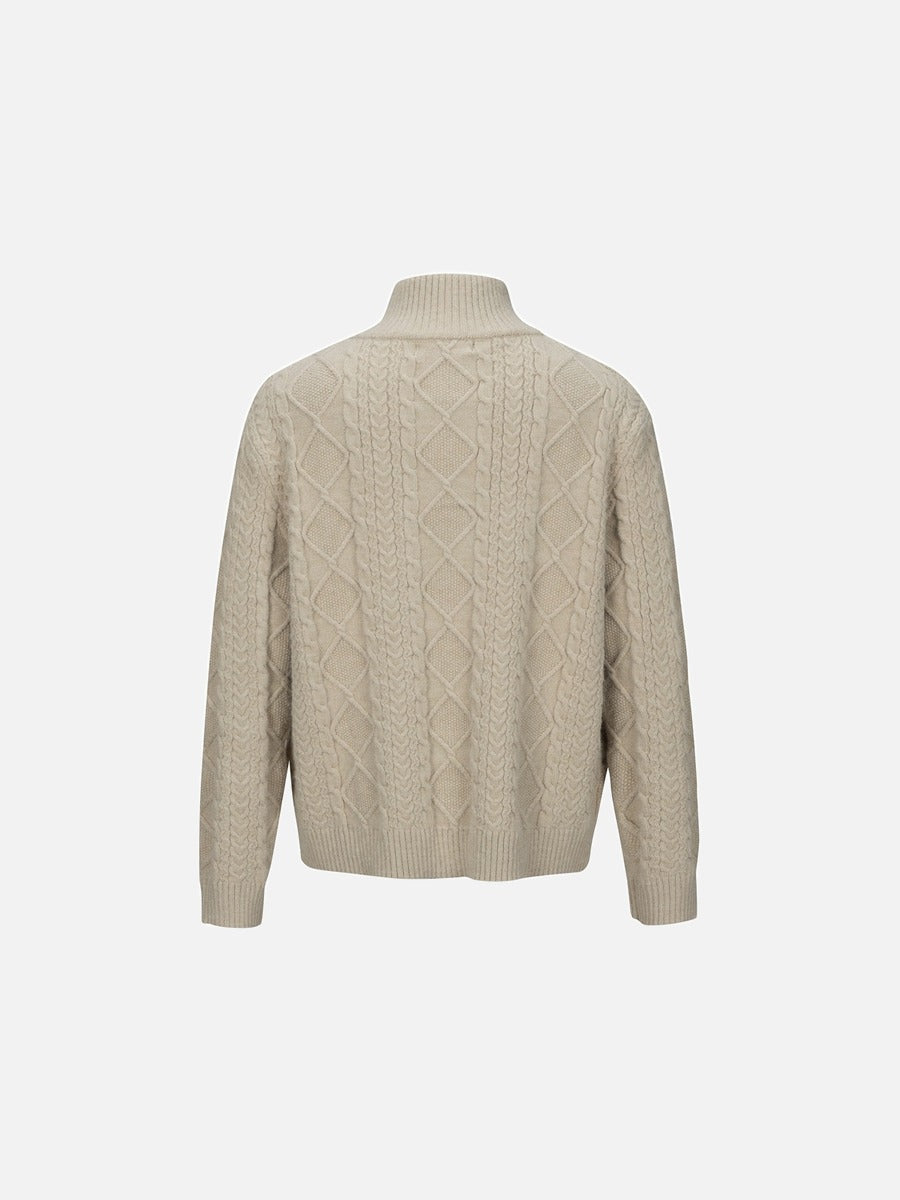 DAXUEN beige cable knit full-zip cardigan sweater