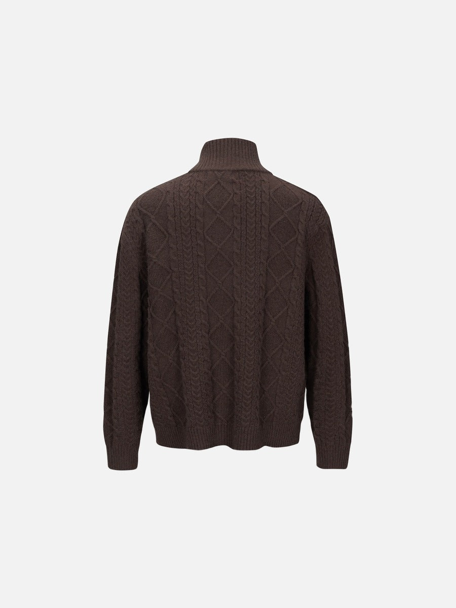 DAXUEN beige cable knit full-zip cardigan sweater