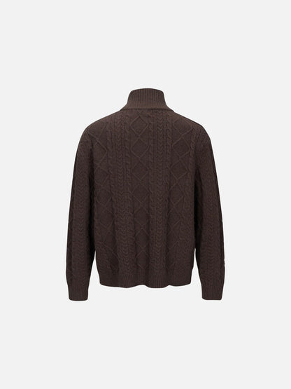 DAXUEN beige cable knit full-zip cardigan sweater
