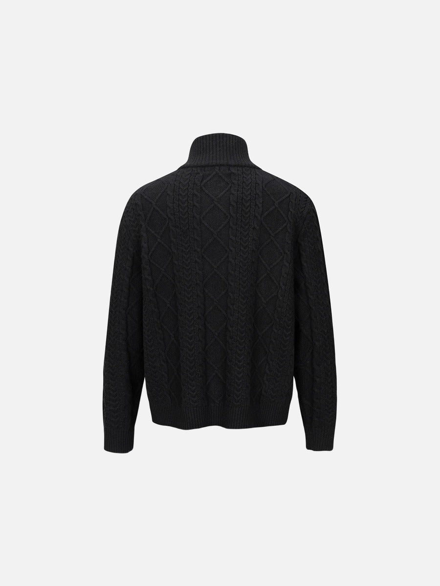 DAXUEN beige cable knit full-zip cardigan sweater