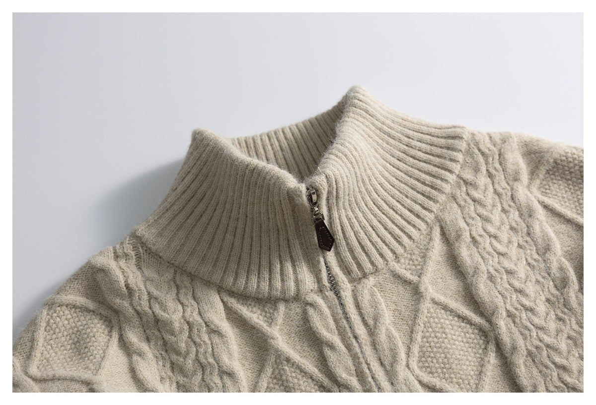 DAXUEN beige cable knit full-zip cardigan sweater