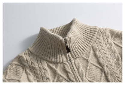 DAXUEN beige cable knit full-zip cardigan sweater