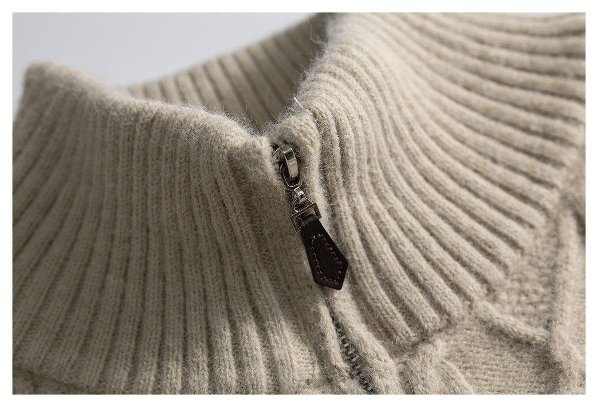 DAXUEN beige cable knit full-zip cardigan sweater