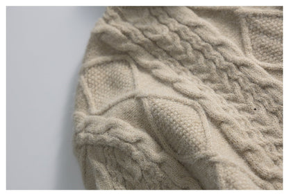 DAXUEN beige cable knit full-zip cardigan sweater