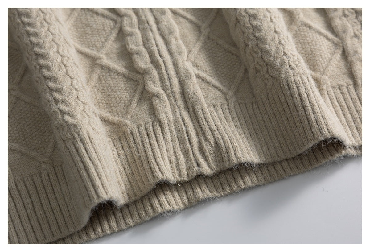 DAXUEN beige cable knit full-zip cardigan sweater