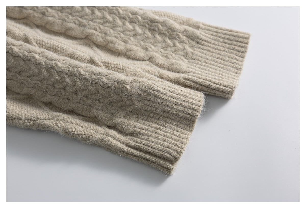 DAXUEN beige cable knit full-zip cardigan sweater