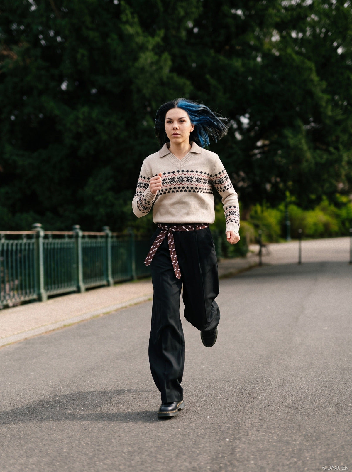 Beige Fair Isle Knit Polo Sweater