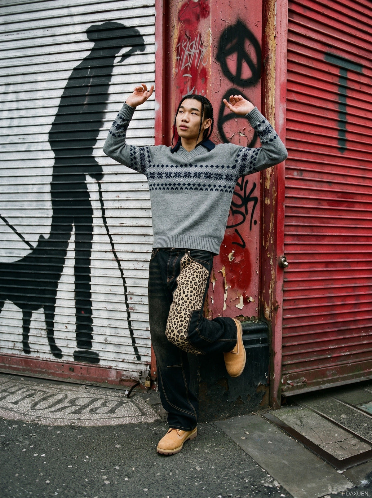 Beige Fair Isle Knit Polo Sweater