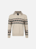 Beige Fair Isle Knit Polo Sweater