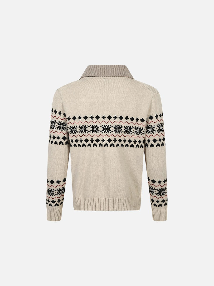 Beige Fair Isle Knit Polo Sweater