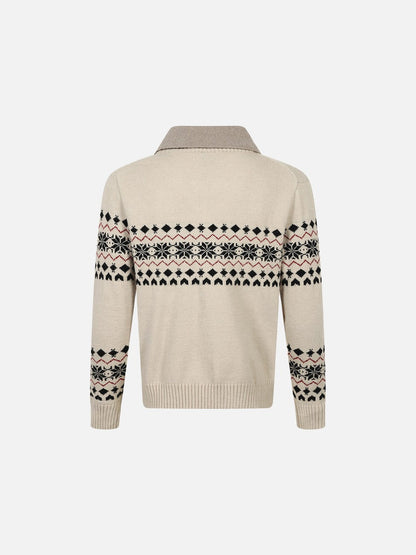 Beige Fair Isle Knit Polo Sweater