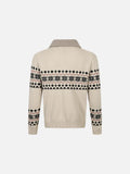 Beige Fair Isle Knit Polo Sweater