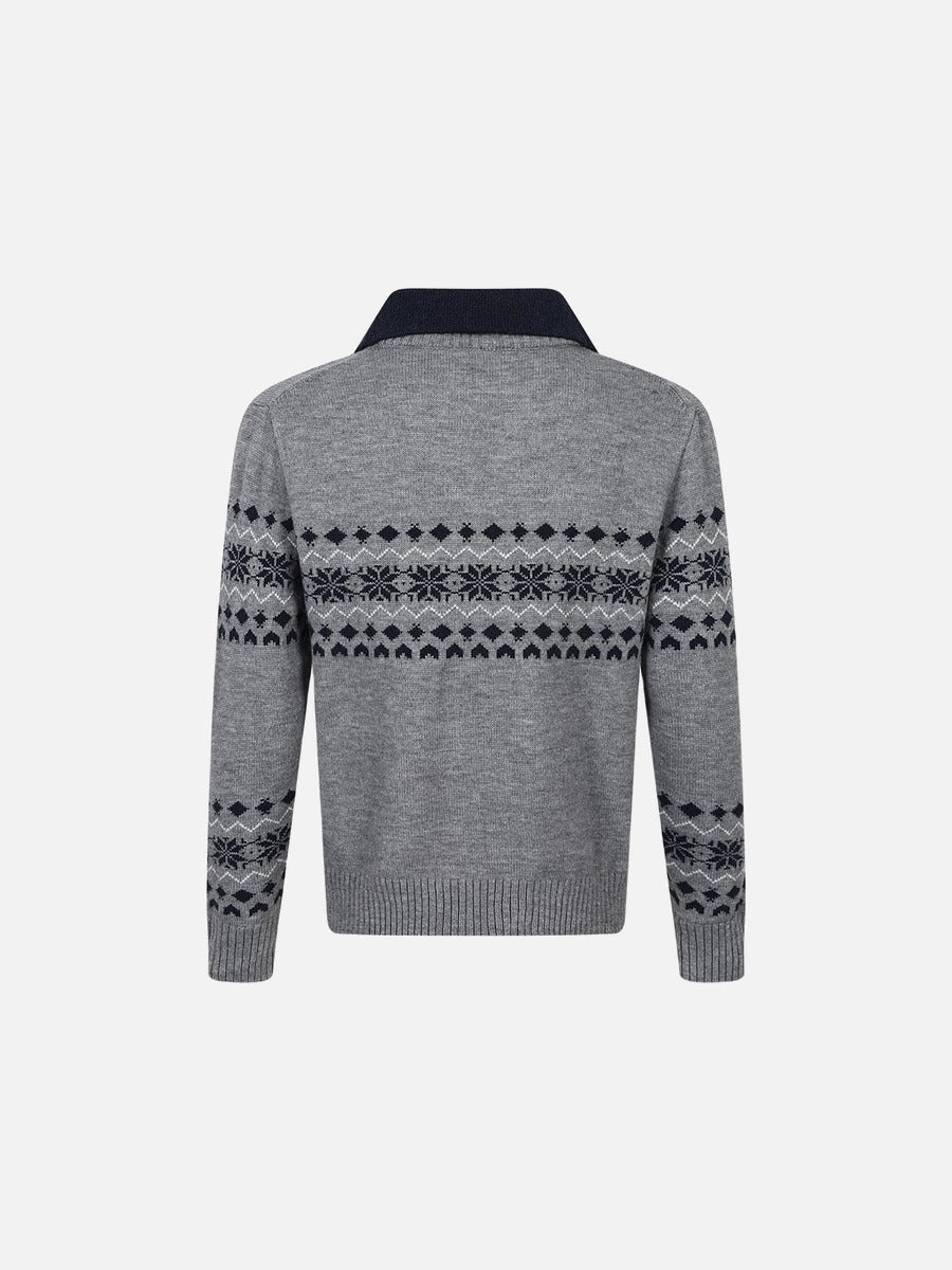 Beige Fair Isle Knit Polo Sweater