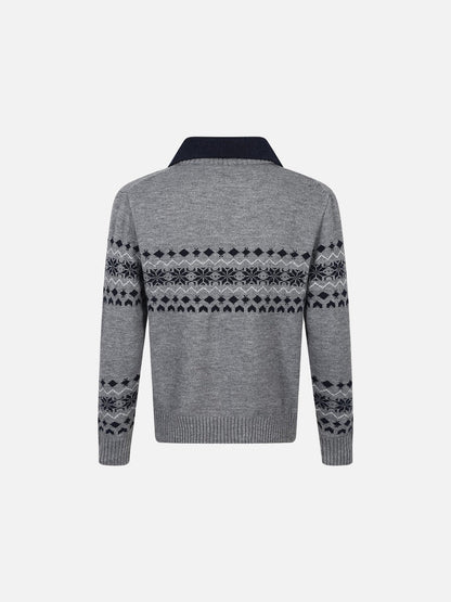 Beige Fair Isle Knit Polo Sweater