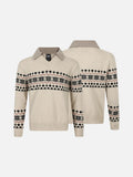 Beige Fair Isle Knit Polo Sweater