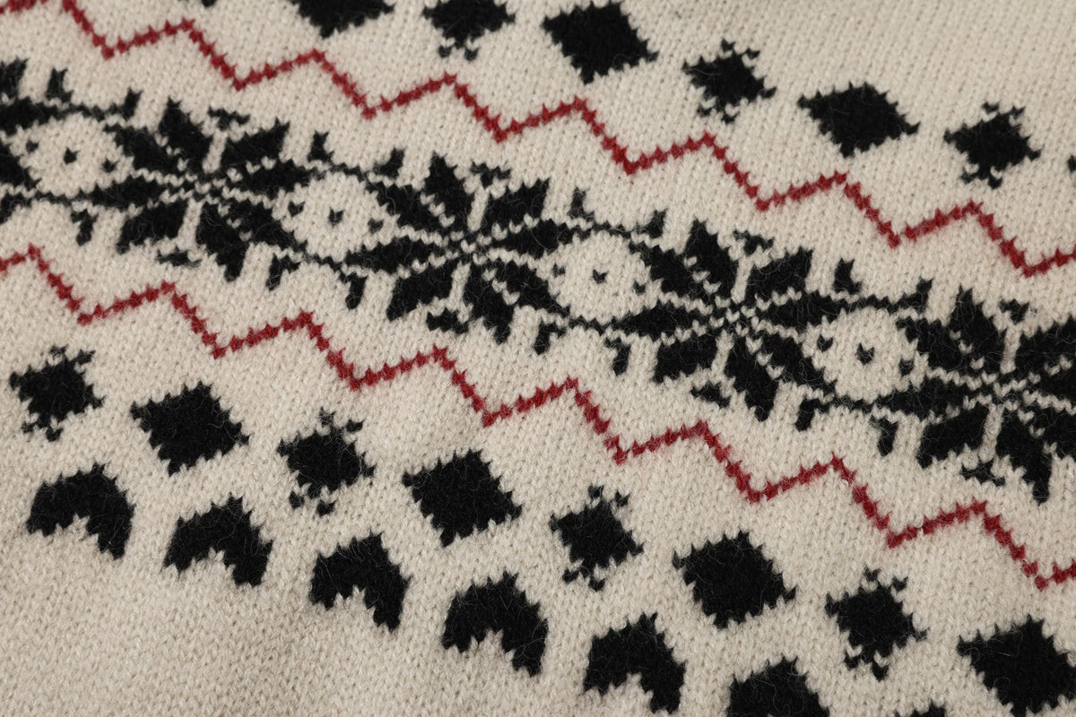 Beige Fair Isle Knit Polo Sweater