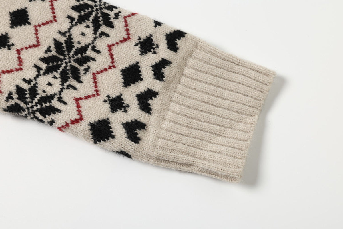 Beige Fair Isle Knit Polo Sweater