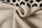 Beige Fair Isle Knit Polo Sweater