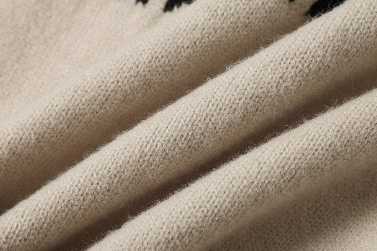 Beige Fair Isle Knit Polo Sweater