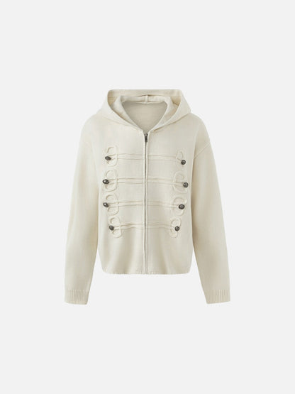 Beige Hooded Cardigan with Decorative Buttons