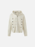 Beige Hooded Cardigan with Decorative Buttons