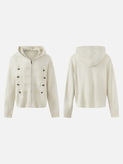 DAXUEN beige hooded cardigan with decorative buttons