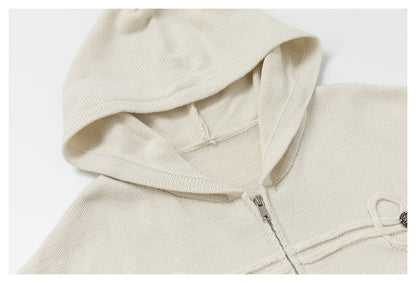 DAXUEN beige hooded cardigan with decorative buttons