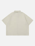 DAXUEN Beige oversized short-sleeve button-up shirt — model photo