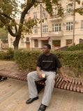DAXUEN Oversized Heavyweight Front-Text Tee — model photo