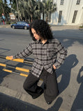DAXUEN black and brown plaid relaxed-fit shirt — model photo
