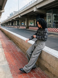 DAXUEN black and brown plaid relaxed-fit shirt — model photo