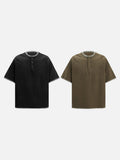 DAXUEN black and olive contrast stitch Henley top