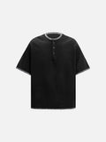 DAXUEN black and olive contrast stitch Henley top