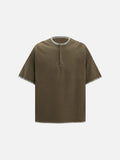 DAXUEN black and olive contrast stitch Henley top