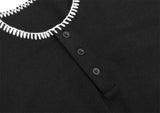 DAXUEN black and olive contrast stitch Henley top