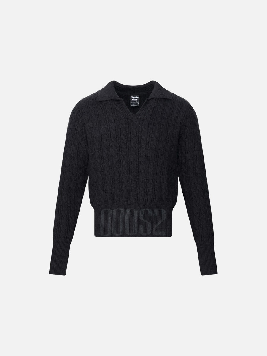 Black Cable Knit Sweater with Embroidery