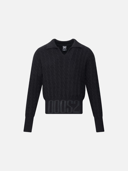 Black Cable Knit Sweater with Embroidery