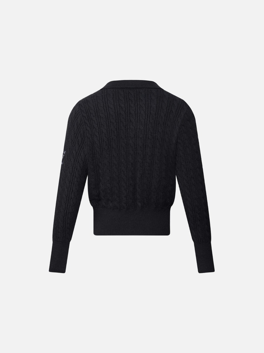 Black Cable Knit Sweater with Embroidery