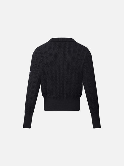 Black Cable Knit Sweater with Embroidery