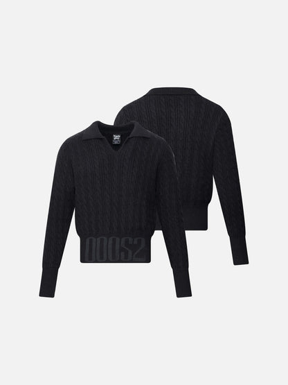 Black Cable Knit Sweater with Embroidery