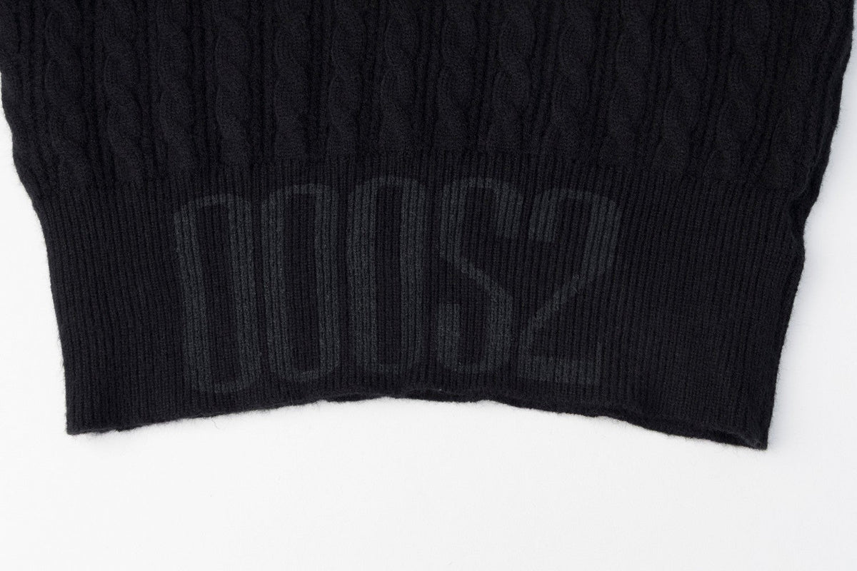 Black Cable Knit Sweater with Embroidery