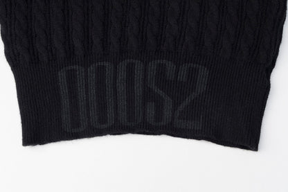Black Cable Knit Sweater with Embroidery
