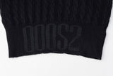 Black Cable Knit Sweater with Embroidery