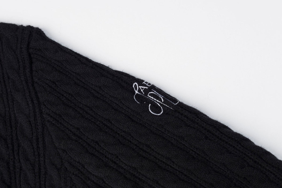 Black Cable Knit Sweater with Embroidery