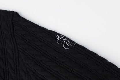 Black Cable Knit Sweater with Embroidery