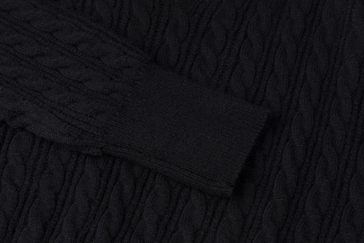 Black Cable Knit Sweater with Embroidery