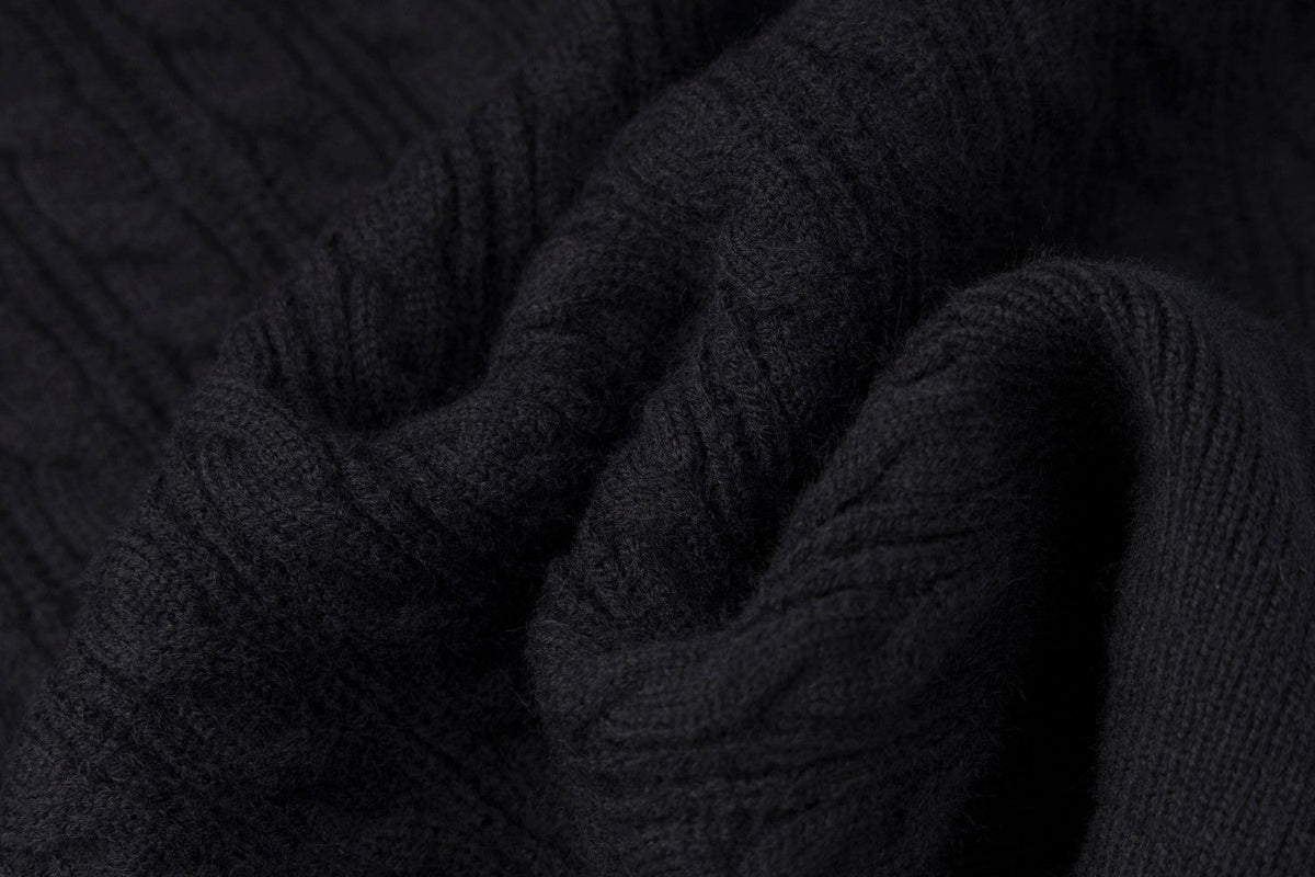Black Cable Knit Sweater with Embroidery