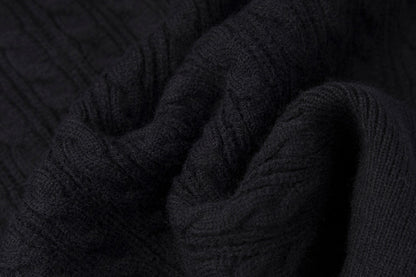Black Cable Knit Sweater with Embroidery