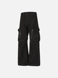 DAXUEN black cargo pants with embroidered flag and metal studs